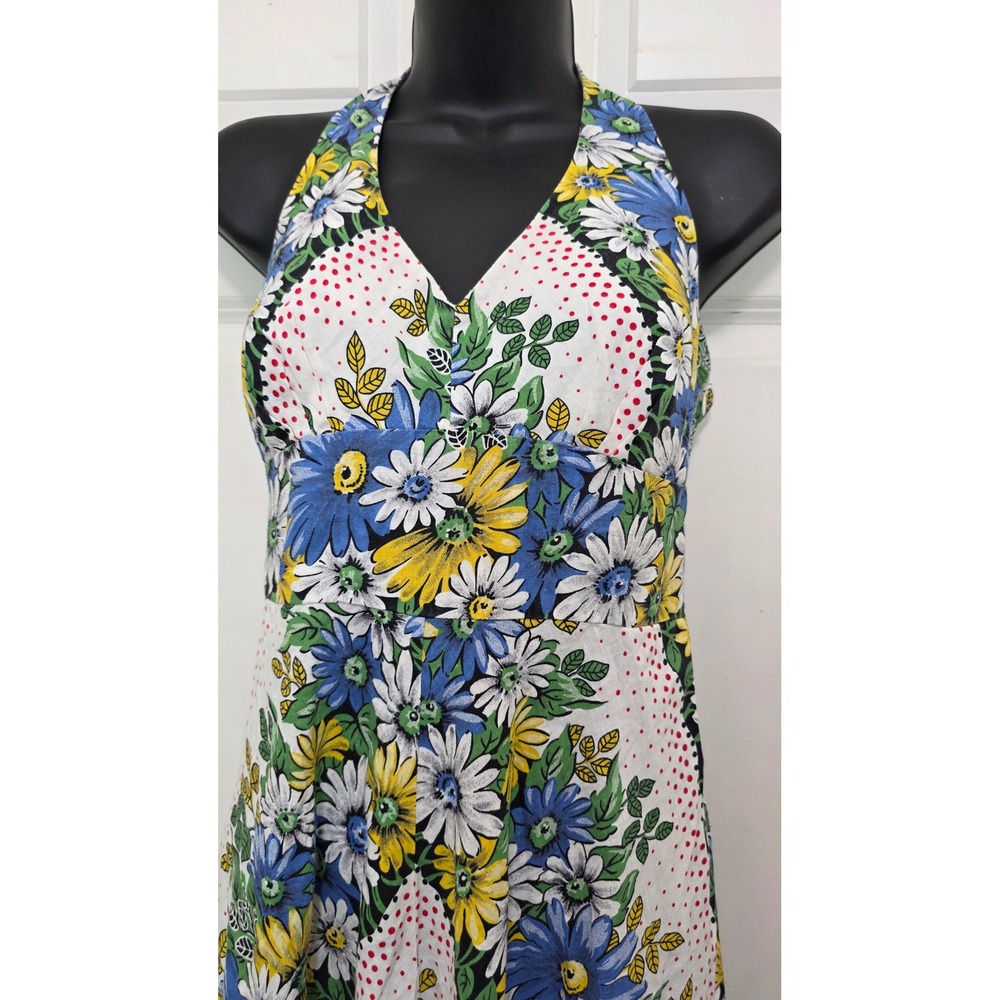 Anthropologi Floral Halter Maxi Dress Women 2 White Blue Yellow Boho Summer - Picture 3 of 12